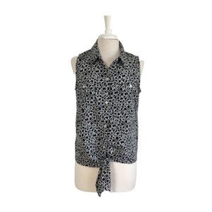 Ellen Tracy Chain Print Sleeveless Blue White Top
